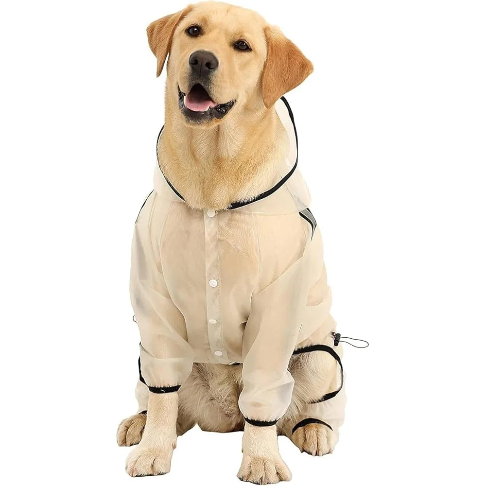 Dog Raincoat Hooded Poncho Waterproof Jacket 4 Legs Transparent Reflective Stripe Pet Rain Gear Outdoor Protection Medium