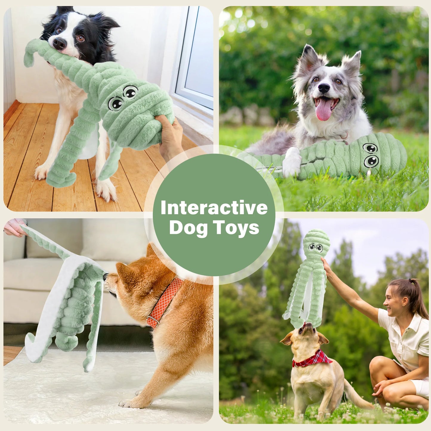 Hign-concerned Octopus Design Squeaky Plush Dog Toy Grinding Teeth Chew Interactive Pet Toy