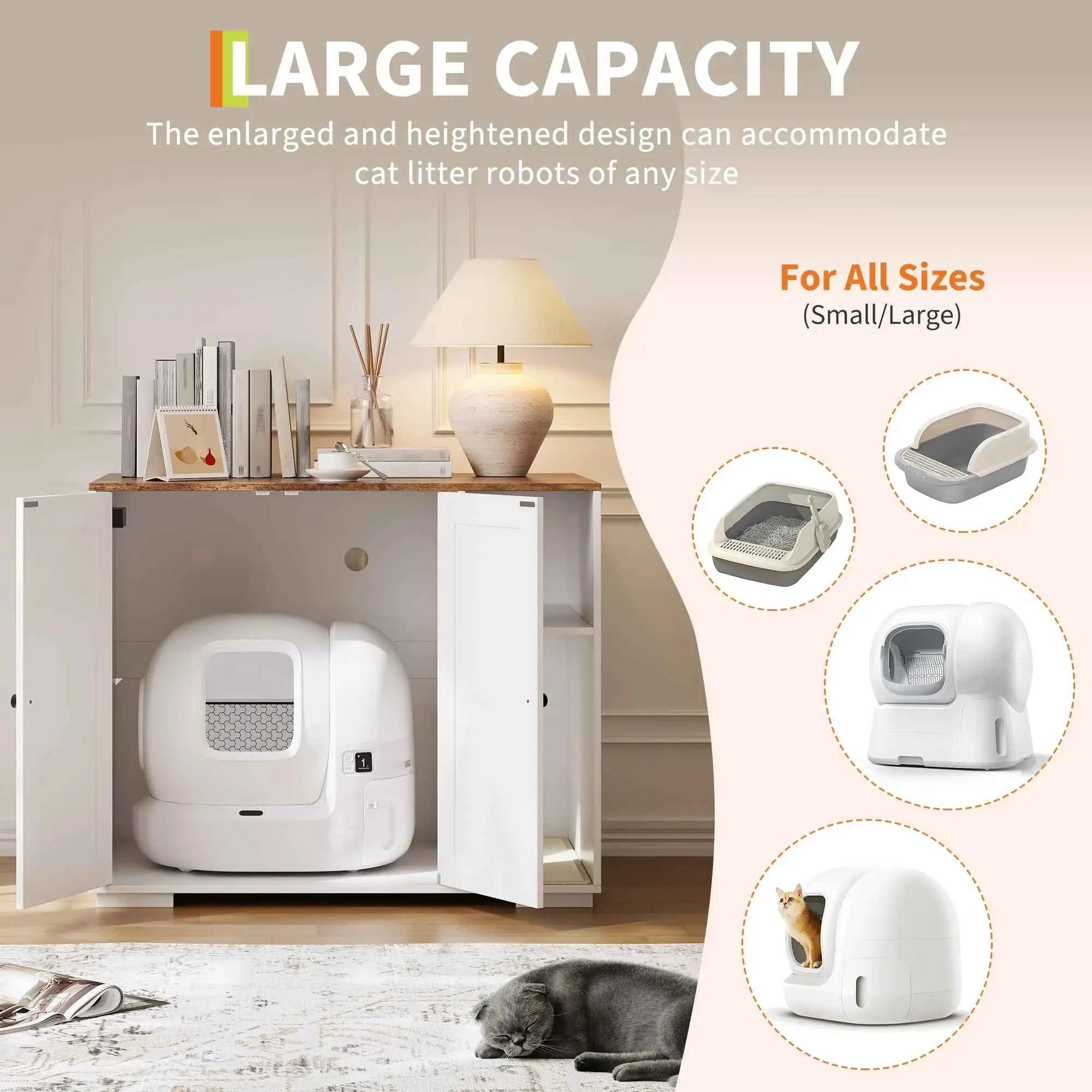 Cat Litter Enclosure For Litter Robot 3/4 Automatic Litter Box Dog-Proof Shelf Power Outlet Litter Collector Easy Assembly