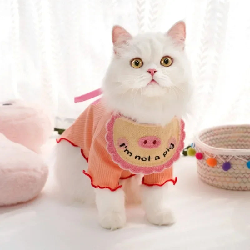 Pet saliva towel with elastic lace up decoration, dog and cat three-dimensional knitting, cute cartoon embroidery saliva towel