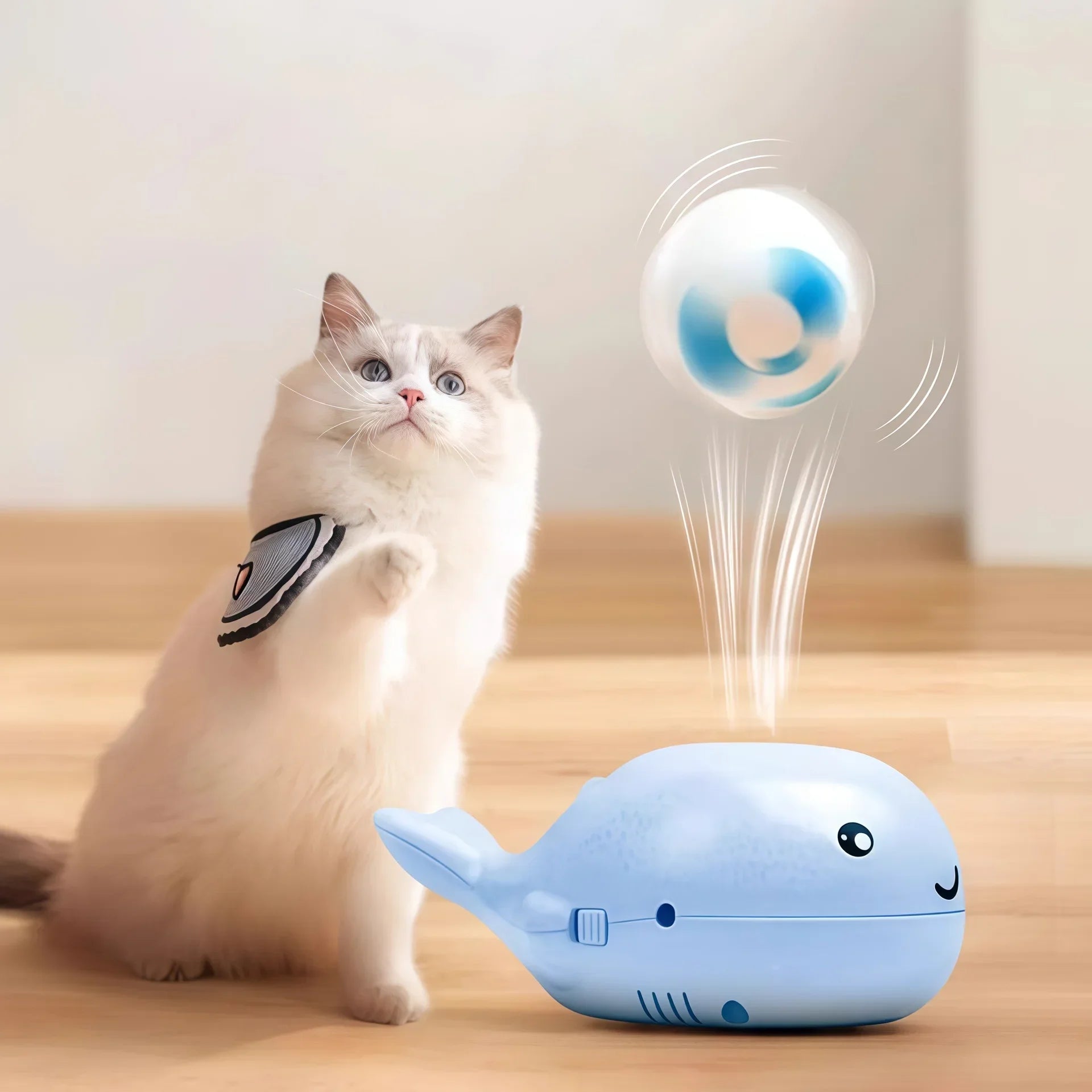 Interactive Cat Toy Whale Jet Ball Electric USB Dual Fan