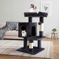 29 Inch Multi Level Cat Tree with Plush Perches Condo Sisal Scratching Posts for Kittens Dark Grey