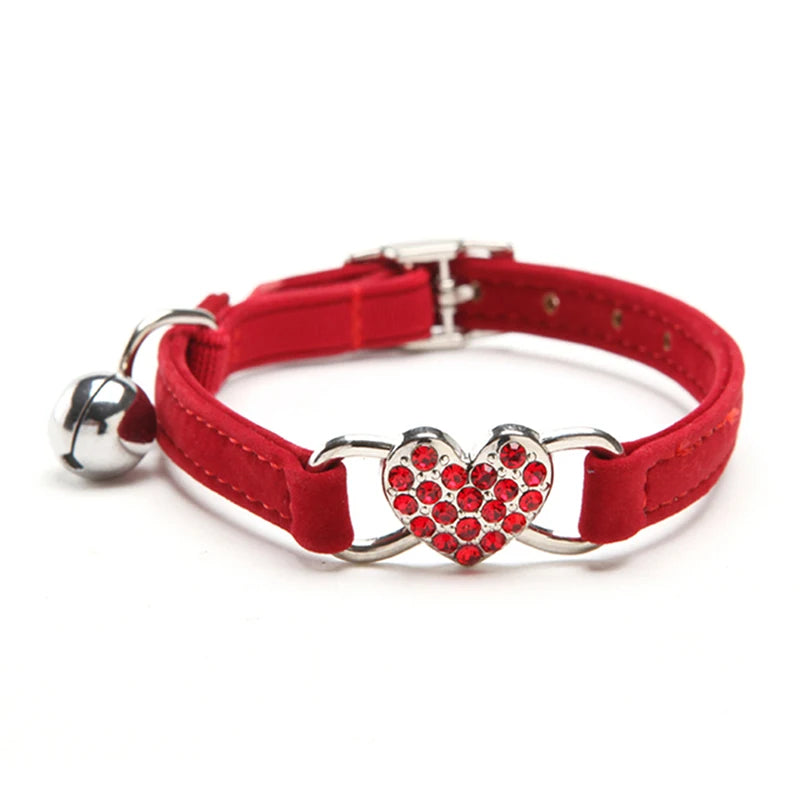 Noned Heart Charm Cat Collar With Bell And Soft Velvet