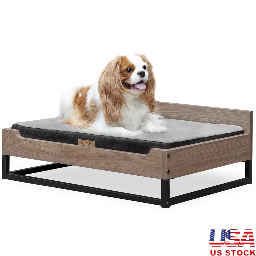XMSJ Wooden Dog Bed With Orthopedic Foam Gel Mattress