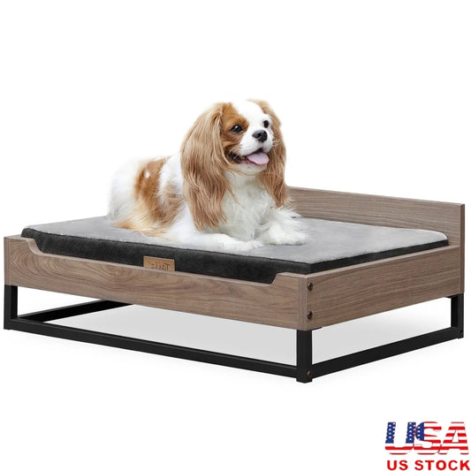 XMSJ Wooden Dog Bed With Orthopedic Foam Gel Mattress
