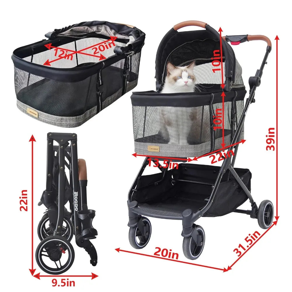 Fashion 3 In 1 Dog Cat Stroller With Detachable Carrier
