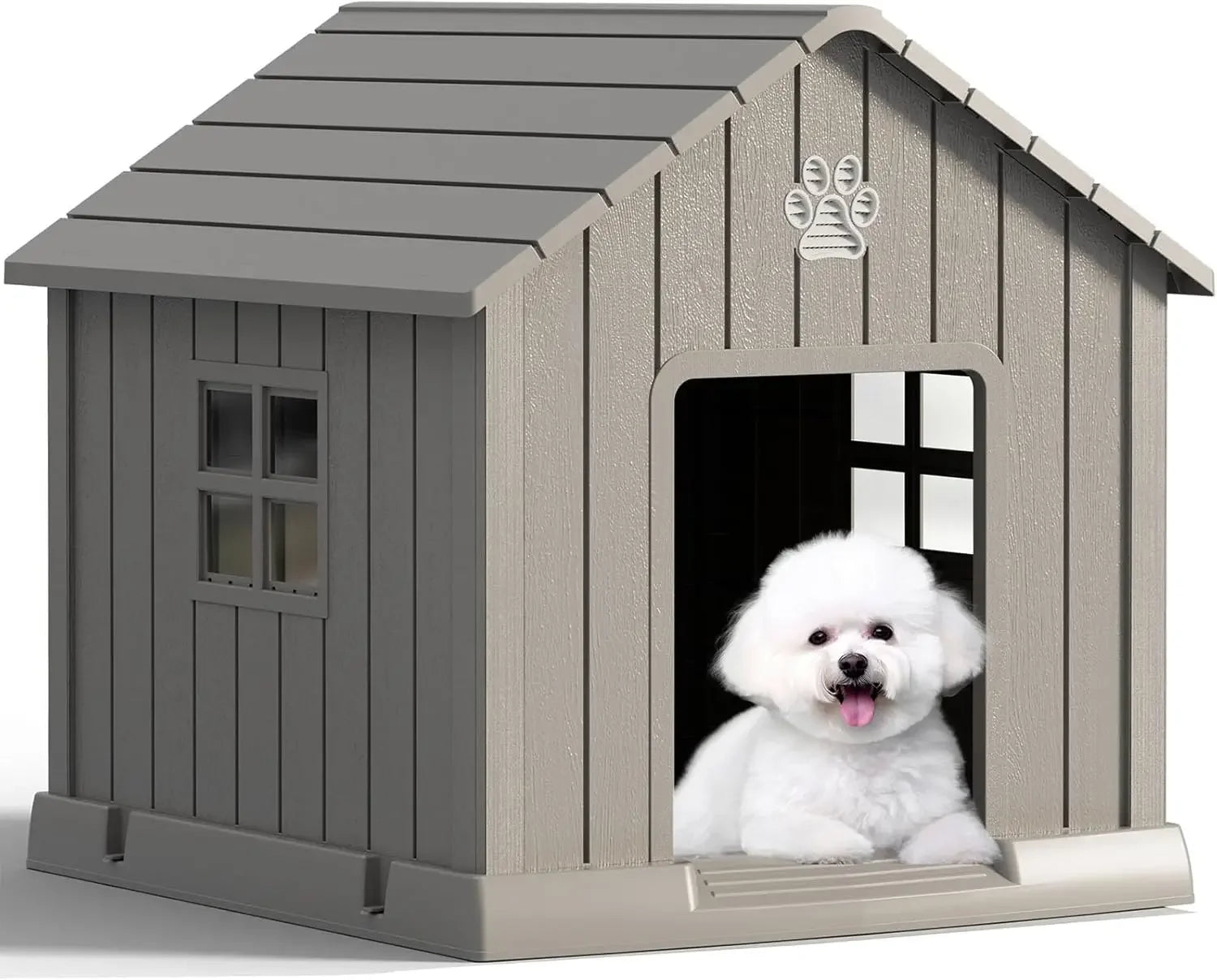 Large Dog House Outdoor, Durable Plastic Waterproof Indoor Doghouse with Air Vents and Elevated Floor for Small Medium Large Dog