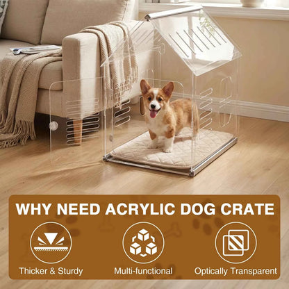Acrylic Dog Cat House Lockable Ventilated Modern Dogs Crate Clear Dog Playpen for Small and Medium Dogs Pets 610x400x600mm