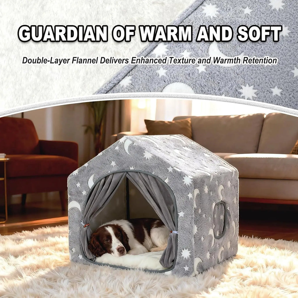 Night Luminous Star Dog Tent With Washable Cave Bed