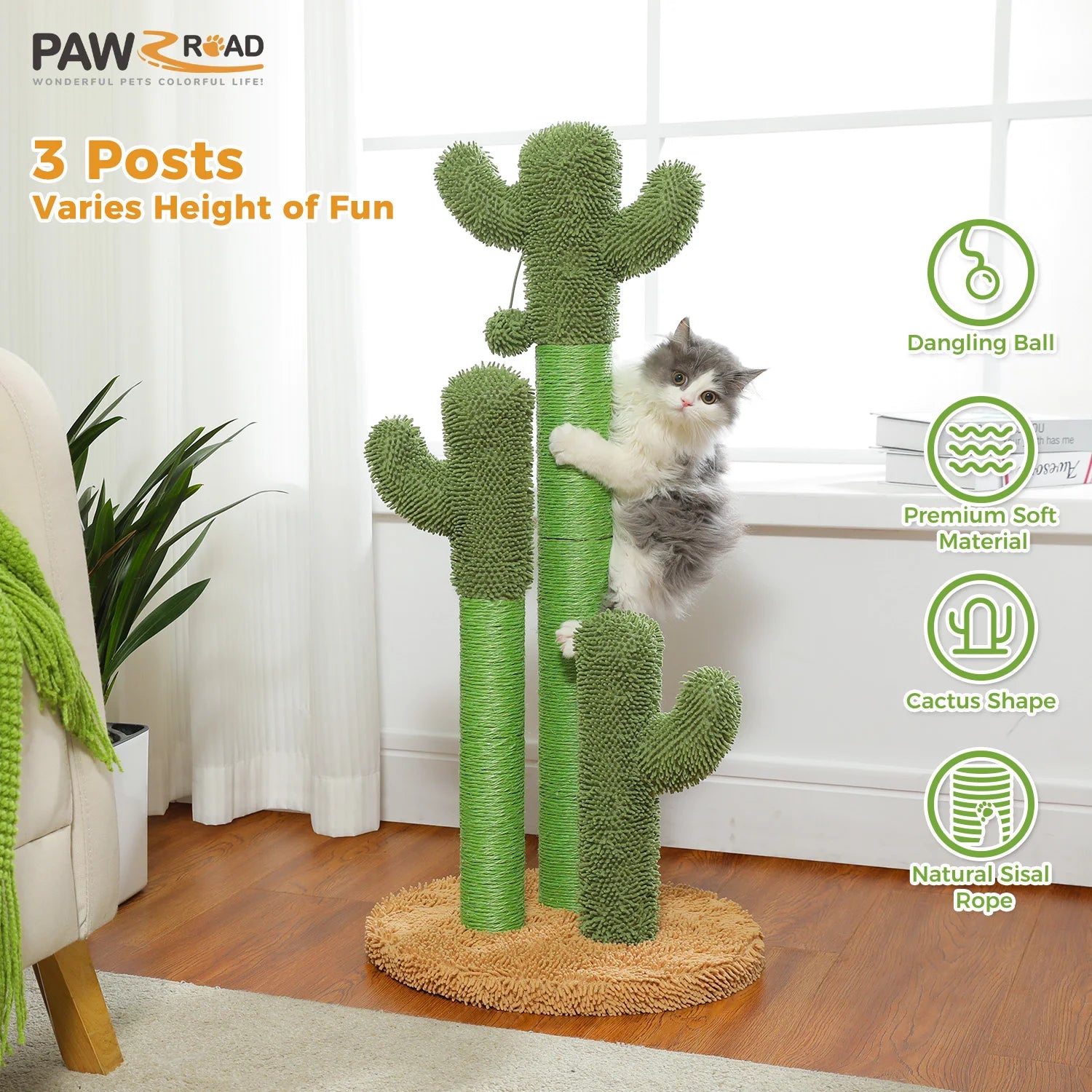 PAWZ Road Cactus Cat Scratching Post With Sisal Poles