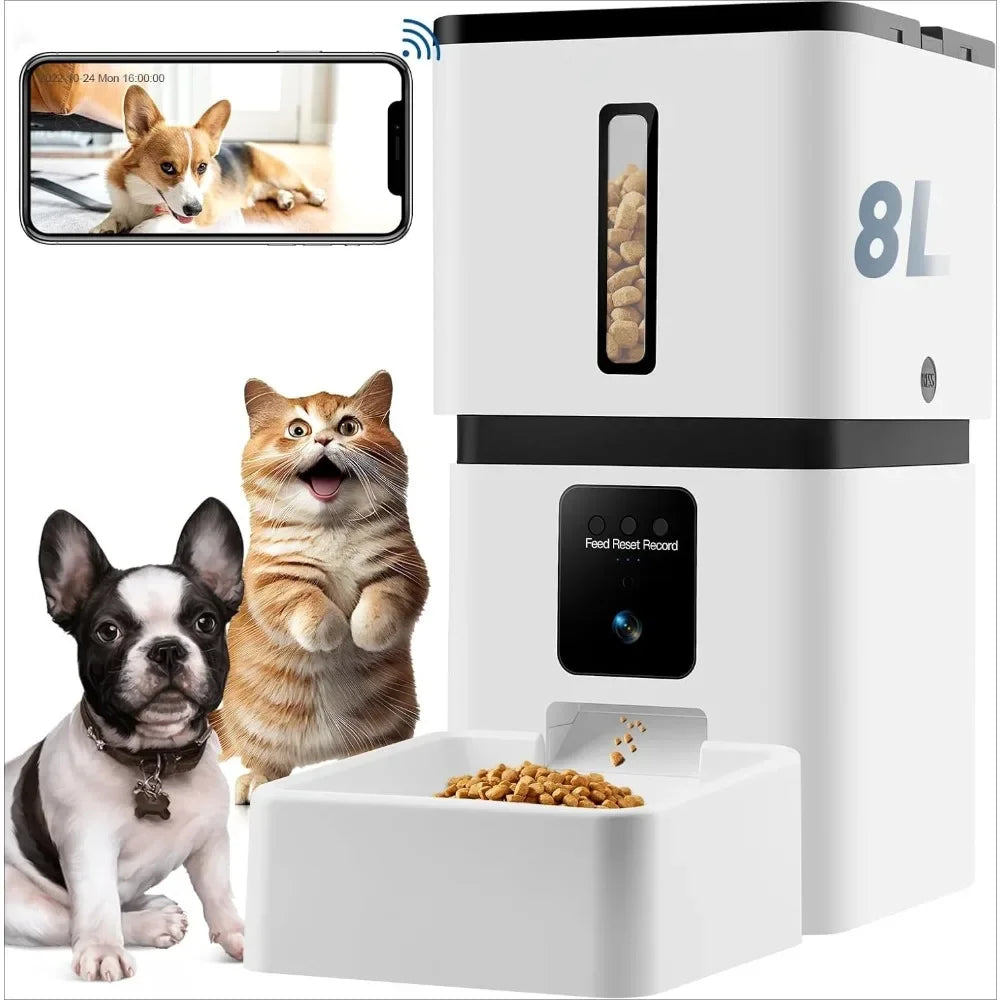 Automatic Dog Feeder with Camera WiFi: 5G App Control Easy Setup Cat Food Dispenser - HD 1080P Video Recording Timed Pet Feeder