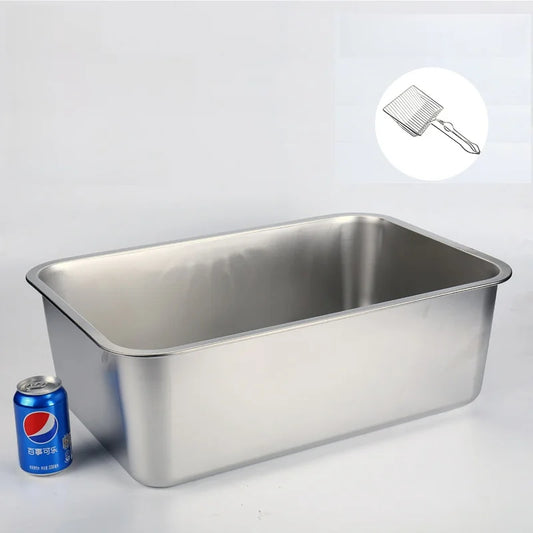 Stainl Steel Extra Large  Litter Box Maine Coon Toilet Giant 50 Pou  Sand Tray  Cage Open Top Non-Smart Pet To...