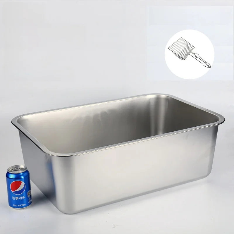 Stainl Steel Extra Large  Litter Box Maine Coon Toilet Giant 50 Pou  Sand Tray  Cage Open Top Non-Smart Pet To...