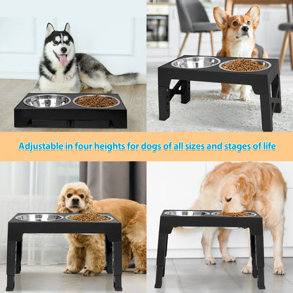 Elevated Dog Bowls with 2 Stainless Steel Dog Food Bowls, Raised Dog Bowl Adjusts to 5 Heights (3.15", 8.66", 9.84",11.02", 12.2