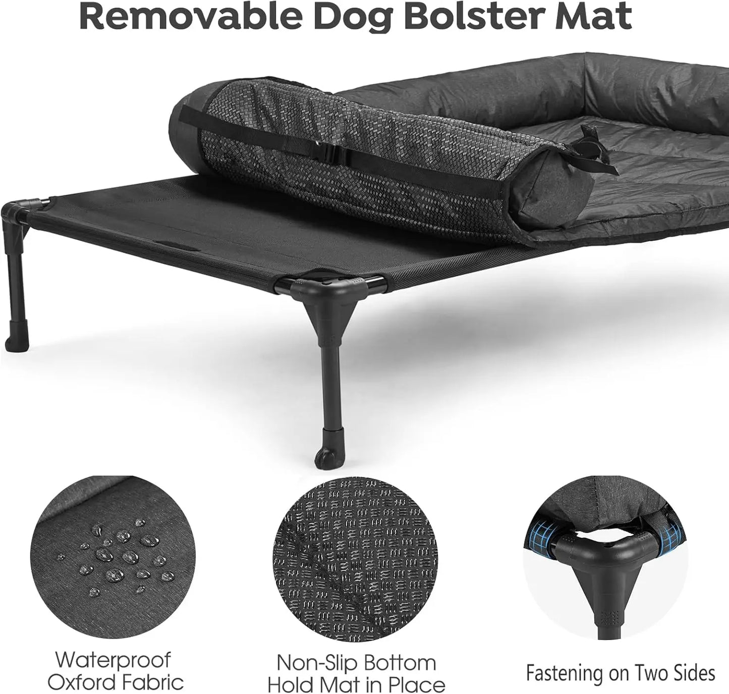 Cooling Elevated Dog Bed Add Removable Waterproof Bolster Cushion Mat, Raised Pet Cot with Breathable Teslin Mesh,