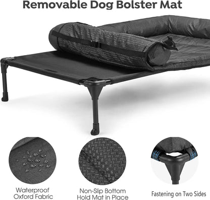 Cooling Elevated Dog Bed Add Removable Waterproof Bolster Cushion Mat, Raised Pet Cot with Breathable Teslin Mesh,