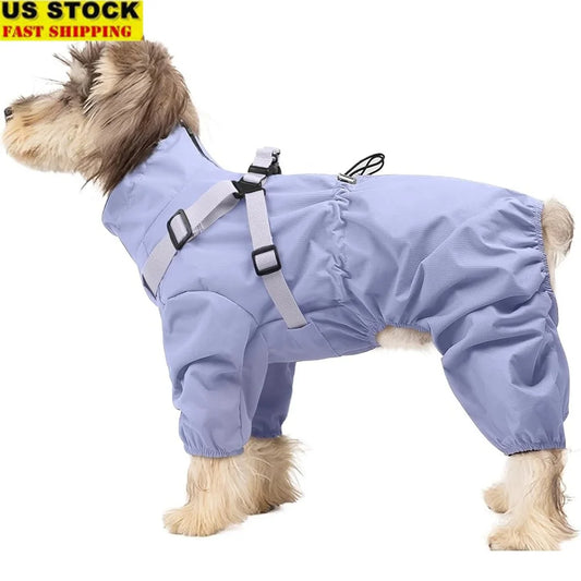 Waterproof Dog Raincoat With Harness Adjustable Lightweight