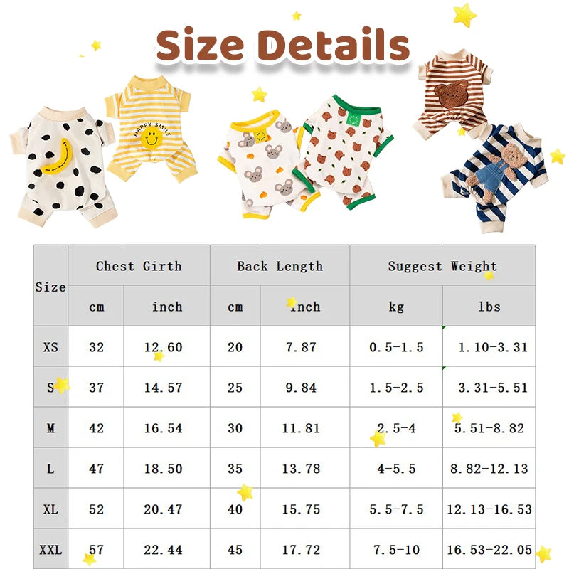 Striped Smile Print Dog Jumpsuit Pajamas For Small Pets