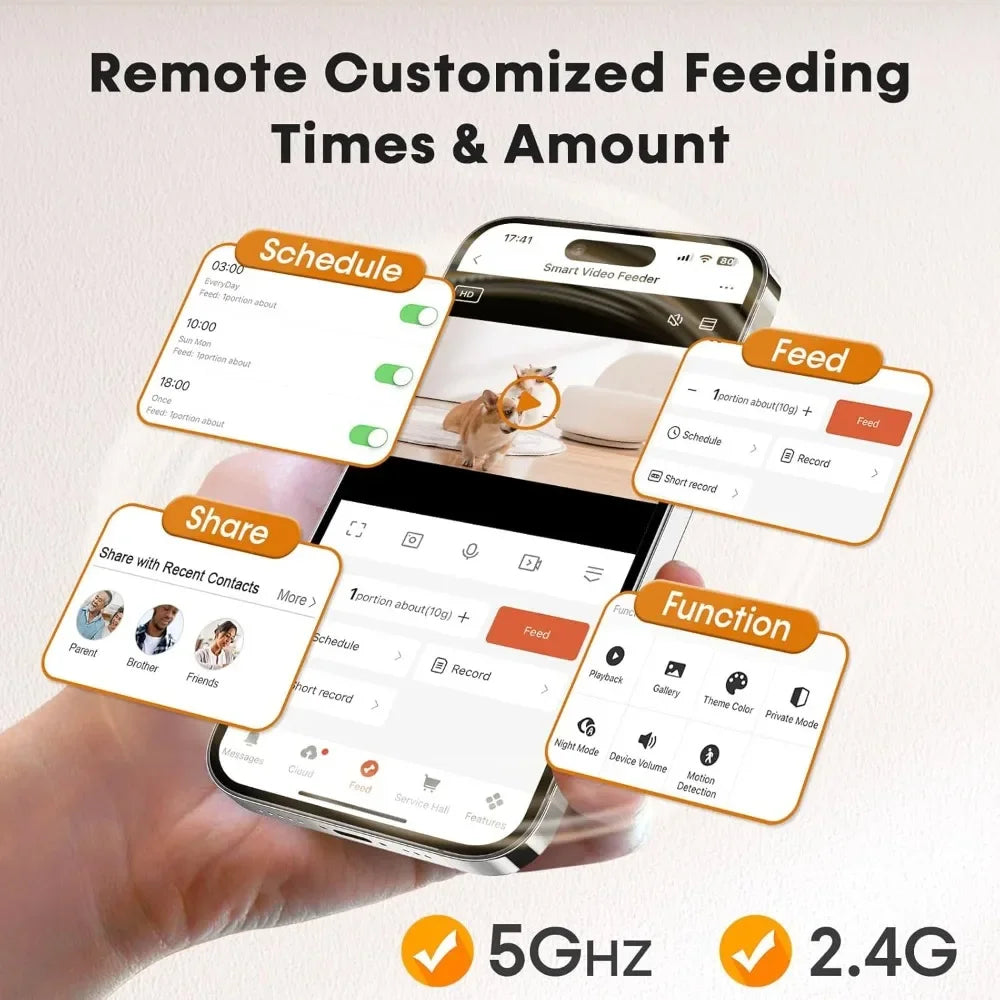 Automatic Dog Feeder with Camera WiFi: 5G App Control Easy Setup Cat Food Dispenser - HD 1080P Video Recording Timed Pet Feeder