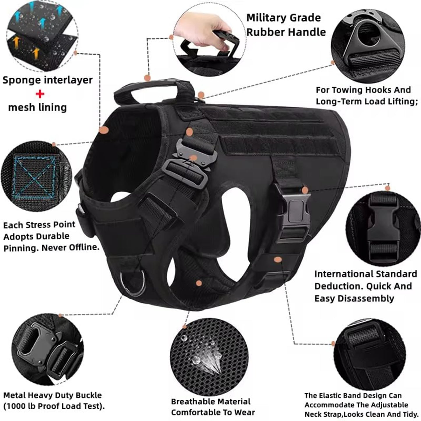 PETRAVEL Tactical Dog Harness Leash Molle Pouches For German Shepherds