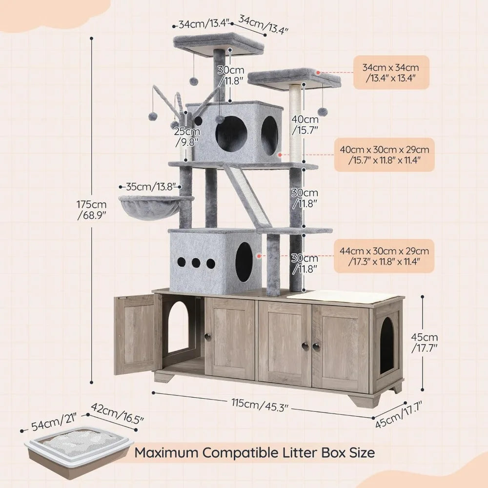 Modern All In One Cat Tower With Litter Box Enclosure