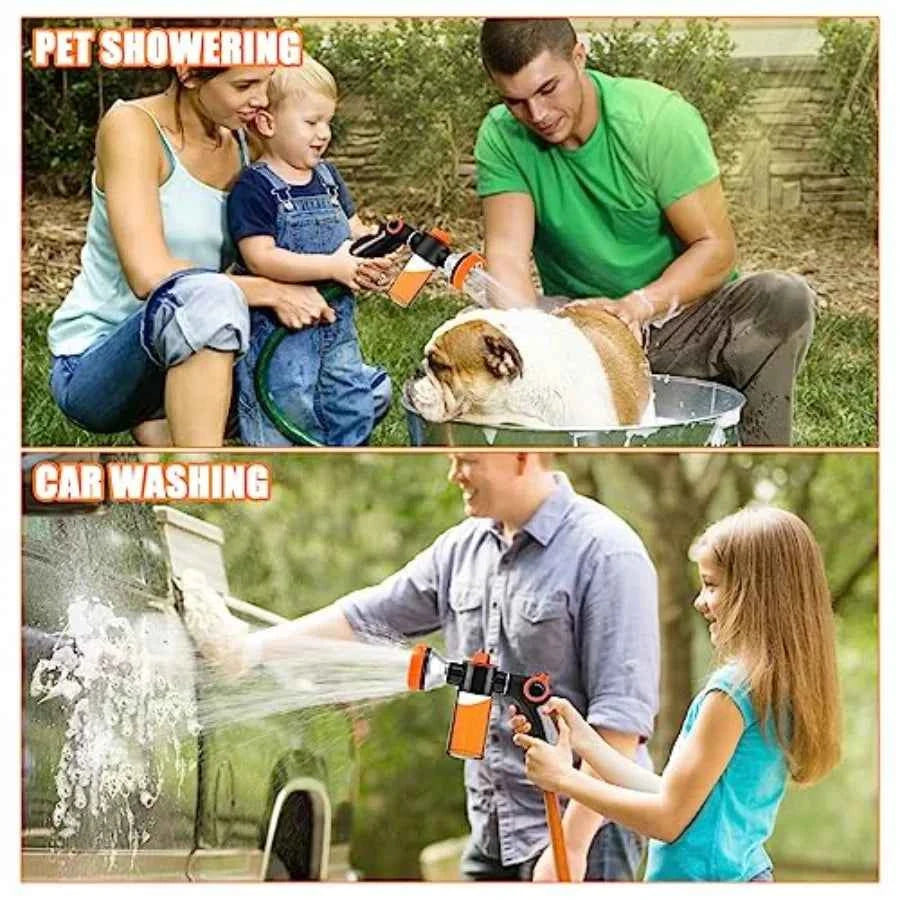 Upgrade Dog Washing Hose Attachment, 8 Spray Patterns Dog Wash with 3.5oz 100cc Soap Dispenser, Dog Washing Gloves, Dog Bath Br