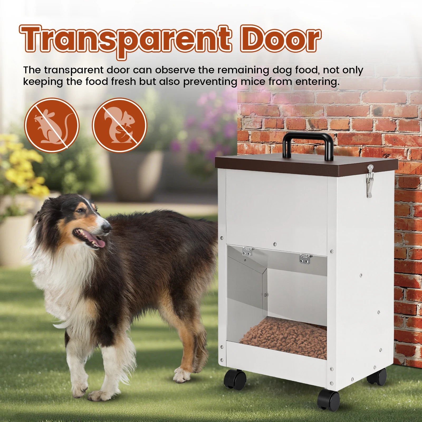 30LBS Large Capacity Automatic Pet Dog Feeding Dispenser Food Trough with Wheels