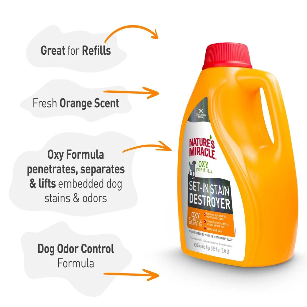 Set-In Stain Destroyer Dogs Oxy Formula Pet Stain Remover 1 Gallon Orange Scent Deep Clean Odor Eliminator Safe Home