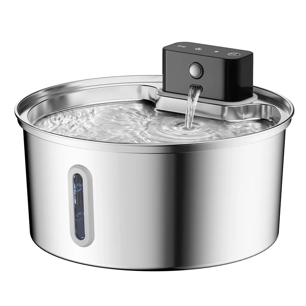 Wireless Stainless Steel Pet Water Fountain, 3.2L Automatic Cat Water Feeder with Motion Sensor,  Dog Water Bowl（No 5V 1A Plug）
