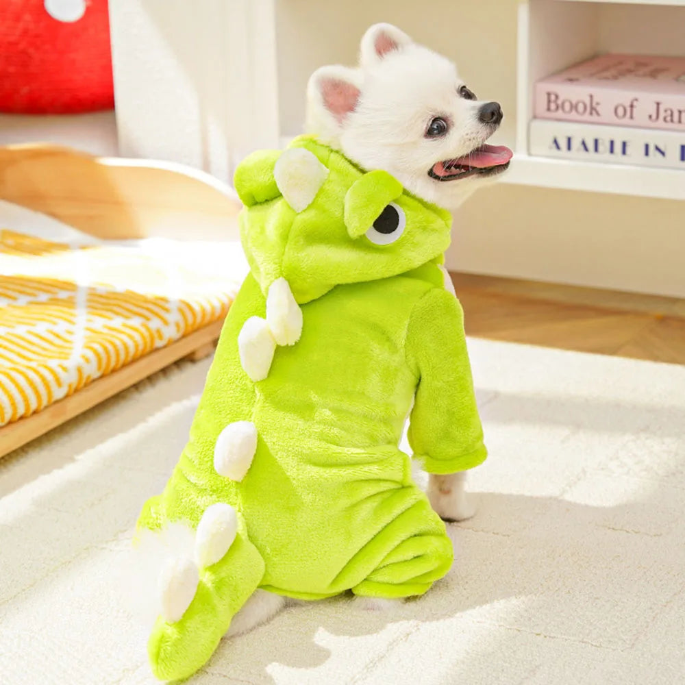 New Dinosaur Dog Clothes Fun Pet Costume Autumn Winter Flannel Warm Puppy Cat Pet Clothing 4 Legs Coat Jacket Small Dog Jumpsuit