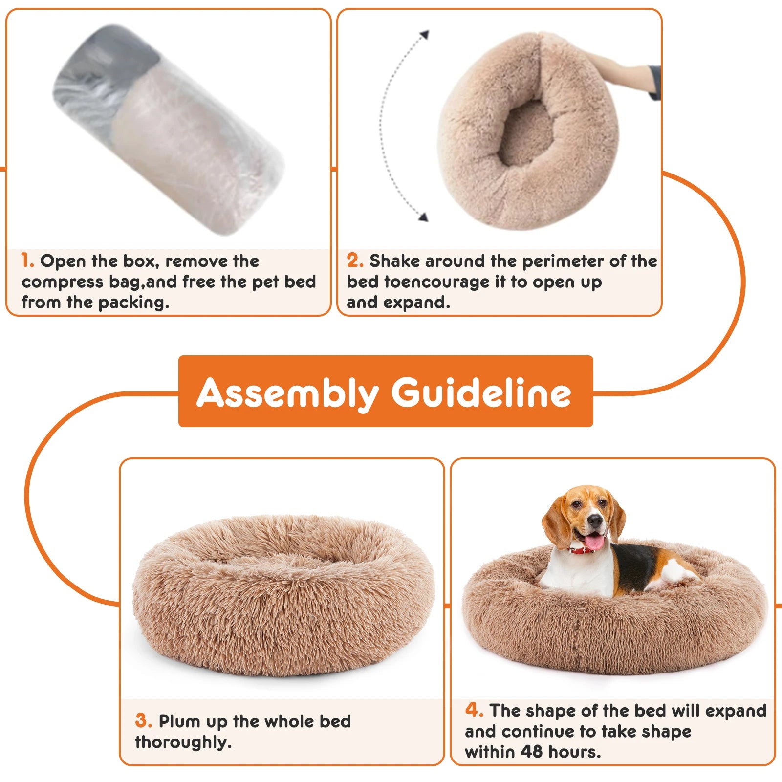 JHK Calming Dog Bed Washable Plush Faux Fur Cozy Comfort