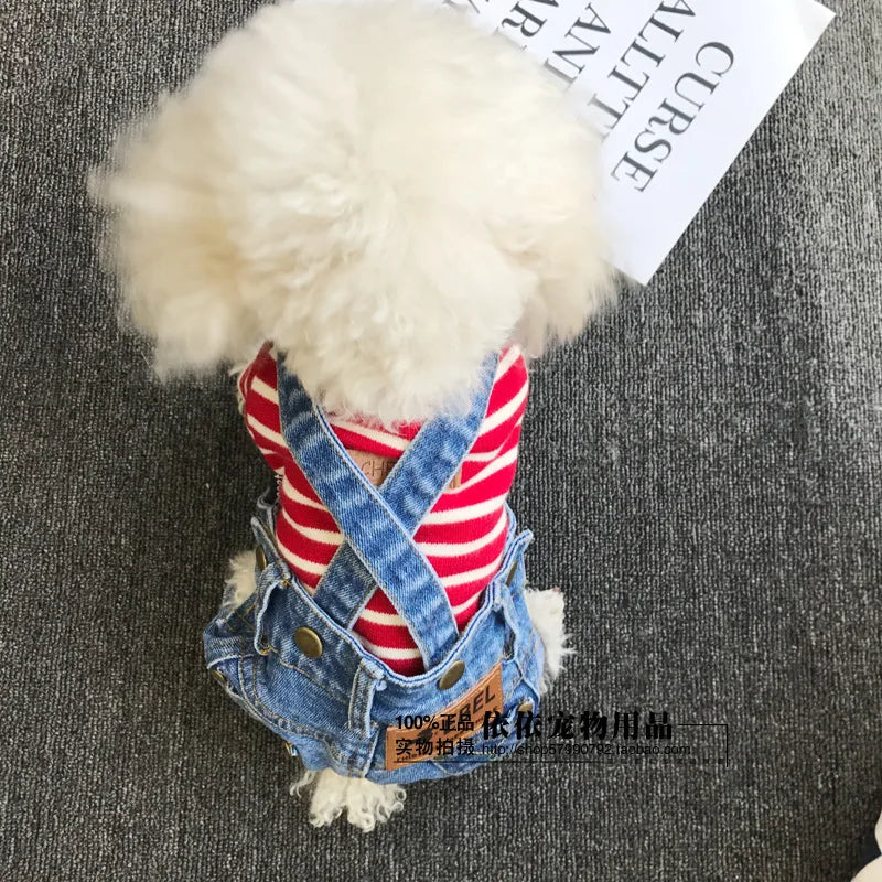 Denim Dog Overalls For Small Pets Puppy Cowboy Costume