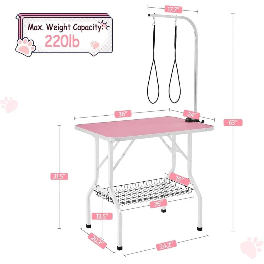 Portable Pet Grooming Table With Adjustable Arm And Dual Nooses