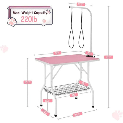Portable Pet Grooming Table With Adjustable Arm And Dual Nooses