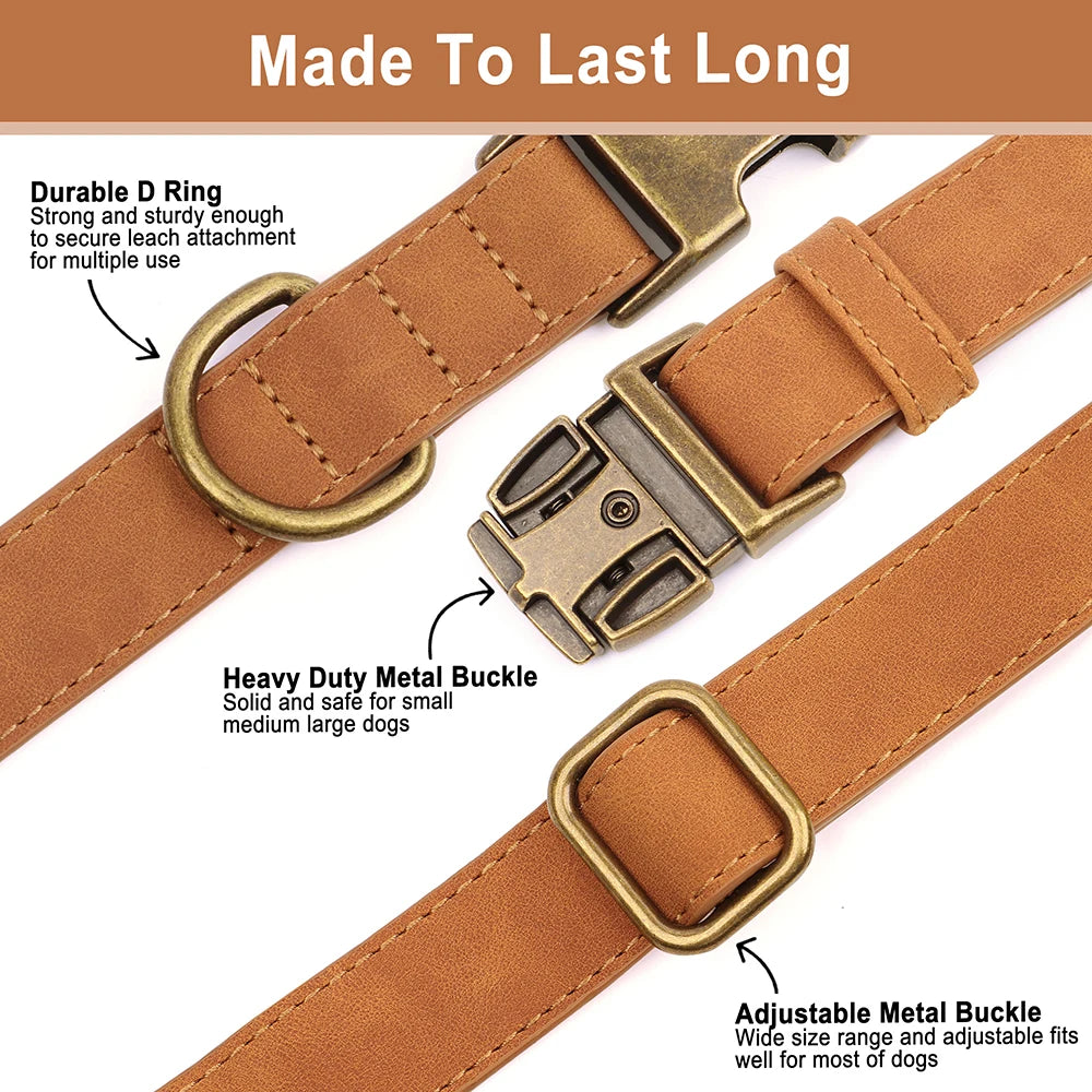 Didog Custom Dog Collar Leash Set With Poop Bag PU Leather