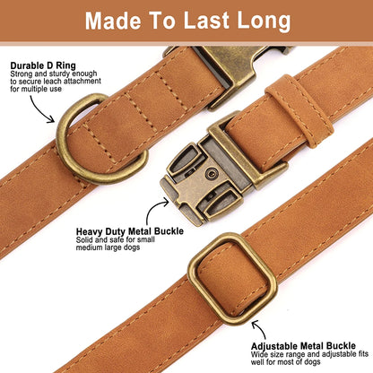Didog Custom Dog Collar Leash Set With Poop Bag PU Leather