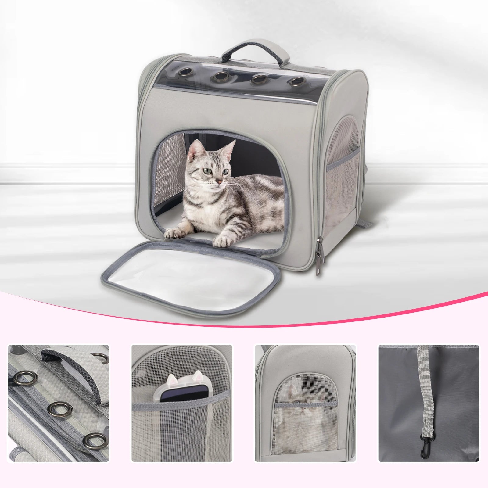 Breathable Cat Backpack With Front Opening Mesh Window
