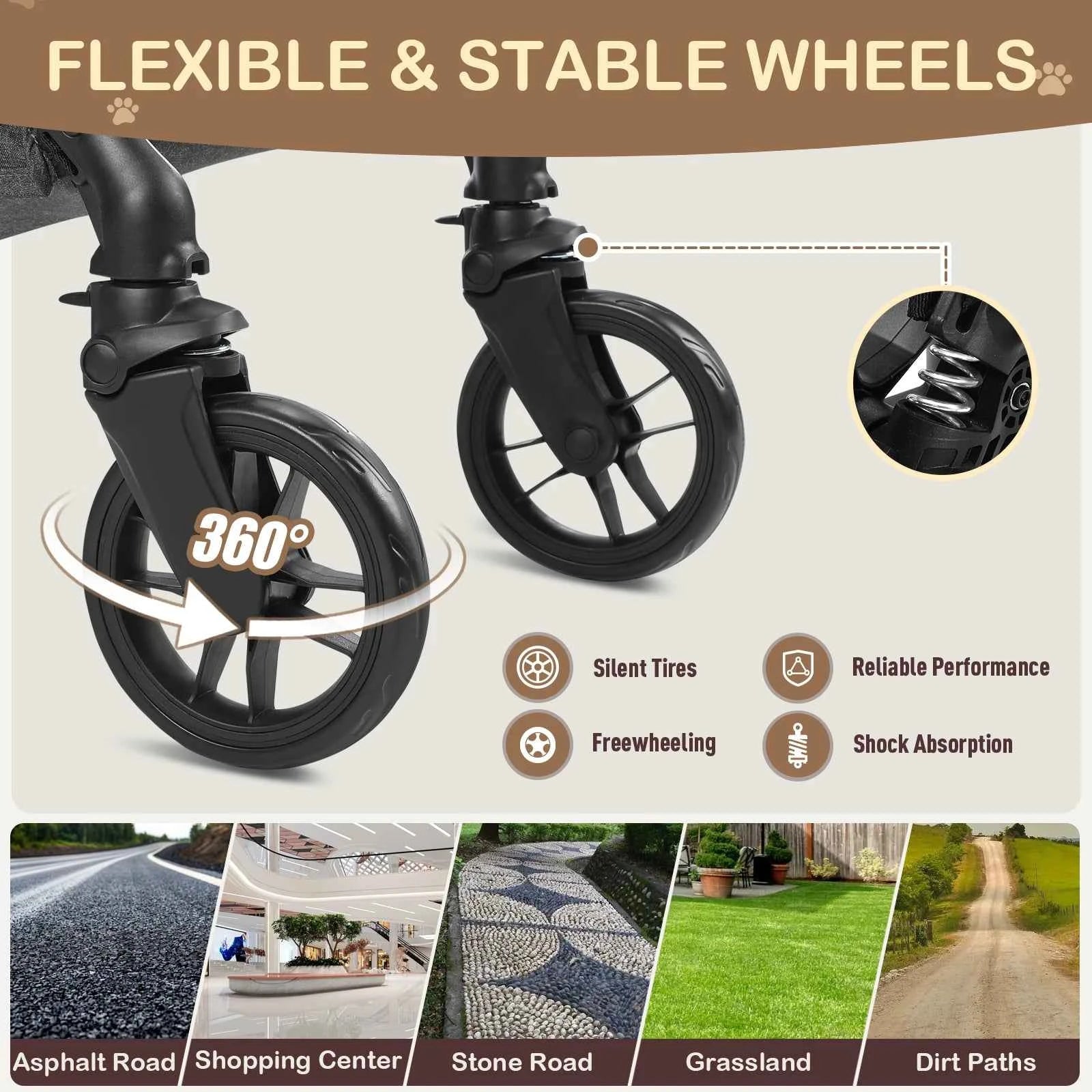 Portable Lightweight Pet Stroller for Medium Dogs - Smooth-Ride 3-in-1 Car Seat Combo with Detachable Carrier Rubber Wheels Quick-Folding for Seniors Cats up to 50 Lbs
