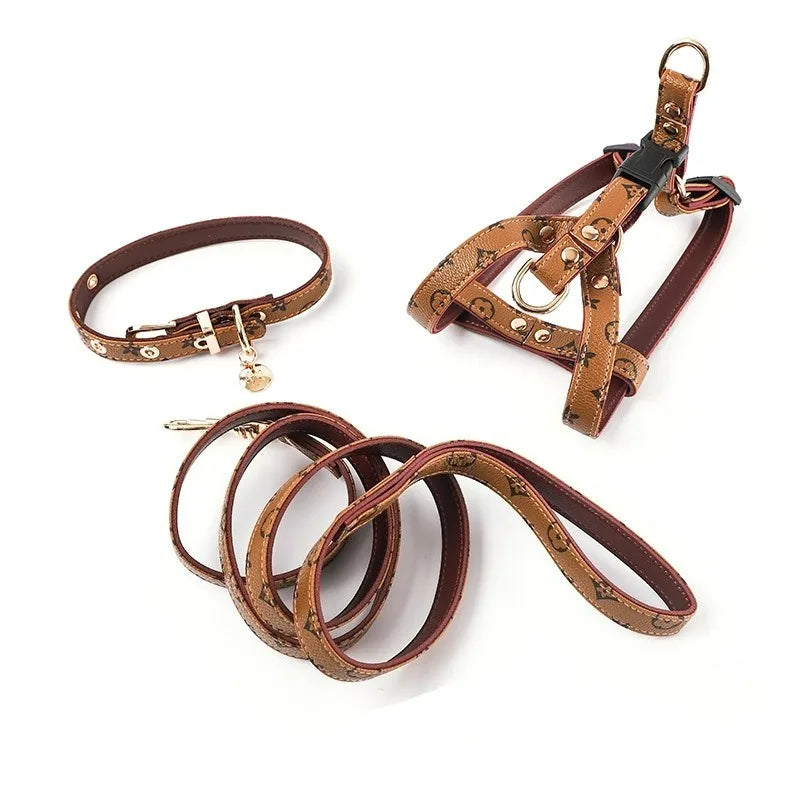 Vintage Plaid Lightweight Dog Harness Leash Collar Set For Small