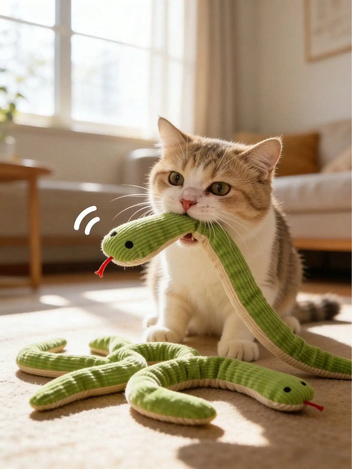 Soft Linen Cat Snake Rattle Stick Plush Interactive Toy