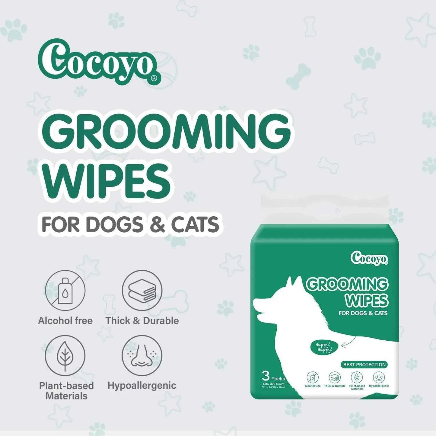 300 Pet Wipes for Dogs & Cats: Plant-Based, Hypoallergenic, Unscented for Paws, Body & Butt - Gentle Cleaning & Deodorizing