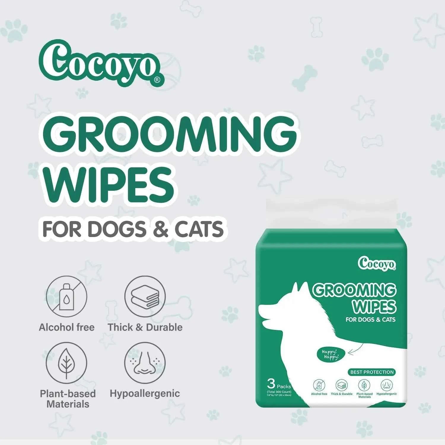 300 Pet Wipes for Dogs & Cats: Plant-Based, Hypoallergenic, Unscented for Paws, Body & Butt - Gentle Cleaning & Deodorizing