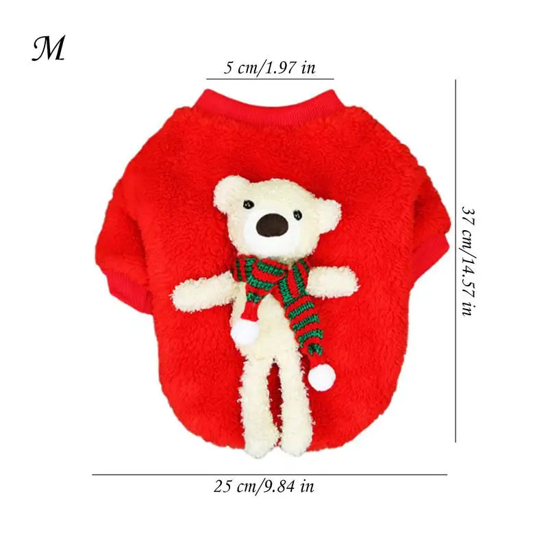 Pet Christmas Costumes Cartoon Pet Winter Plush Dress Warm Dog Cosplay Hoodie Dog Holiday Apparel With Bear For