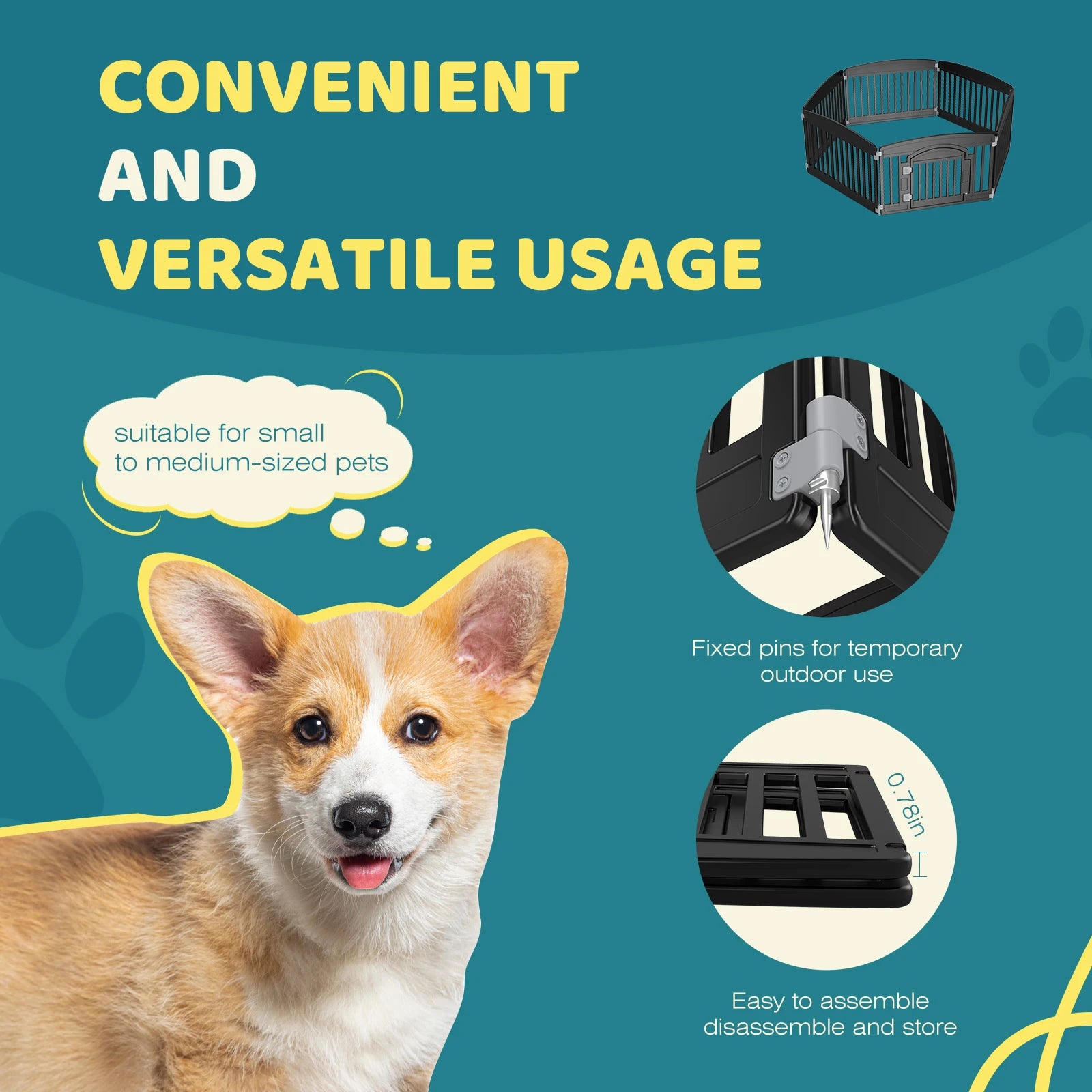 JHK Plastic Dog Playpen 6-Panel Expandable Fence For Medium Dogs