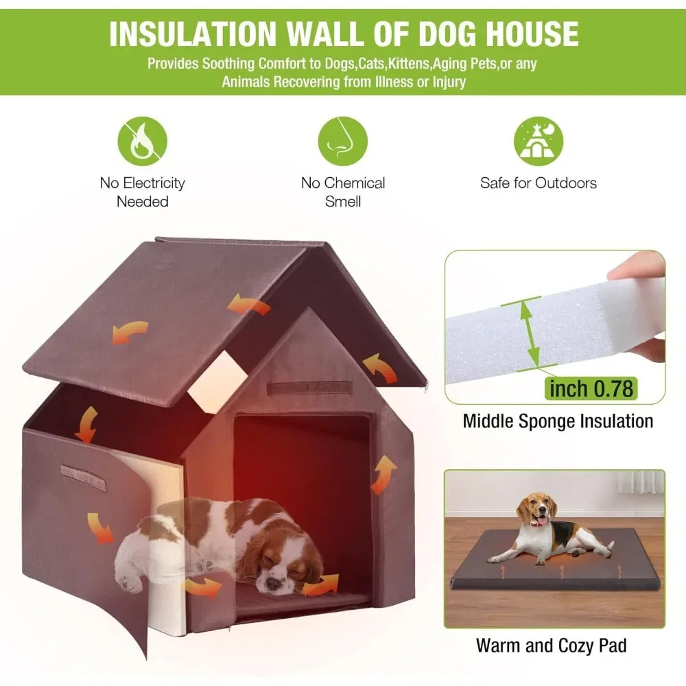 Outdoor Dog House 100% Insulated Dog Kennel with Liner for Winter, Thick Material - insulated liner, metal frame, Waterproof