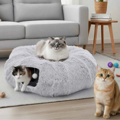 JHK Cat Tunnel Bed for Indoor with Soft Plush Washable Multifunctional Playground Under Tree Pet Toys for Kittens Puppy