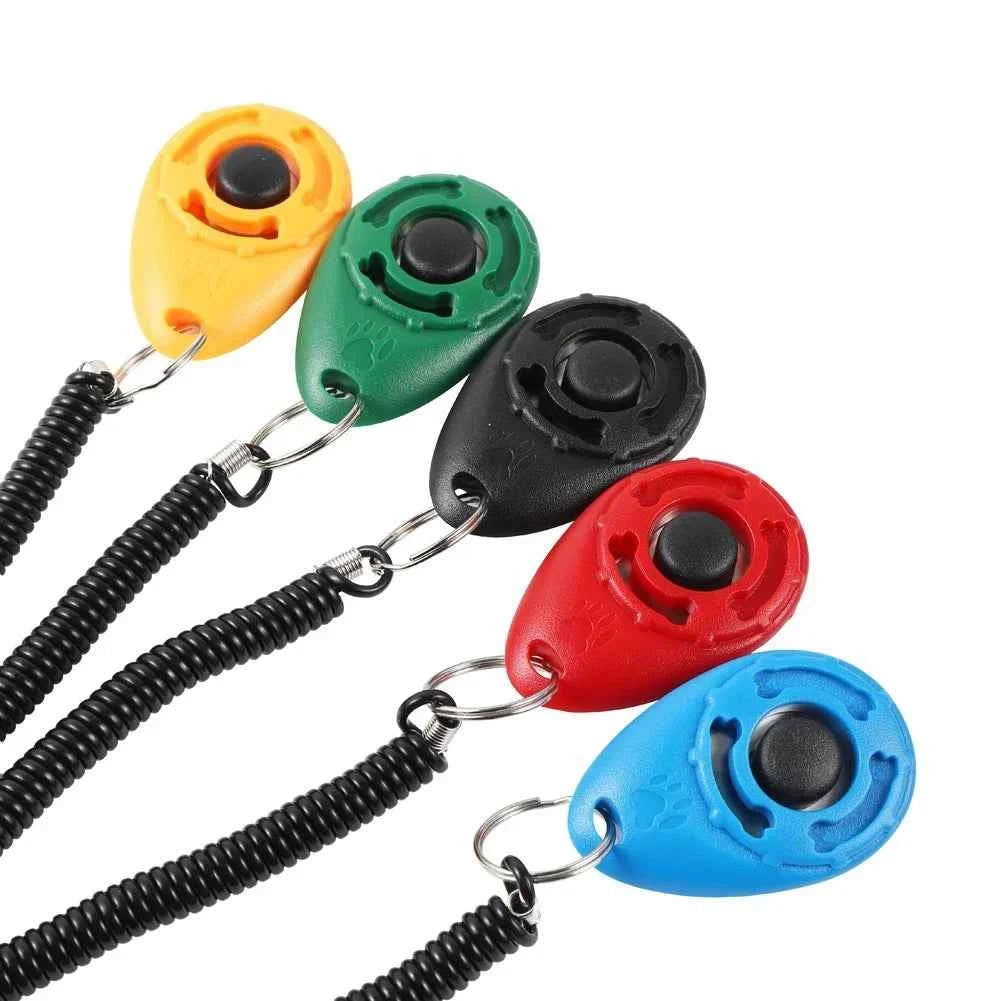 2 in 1 Dog Training Clicker Pet Plastic New Dogs Click Trainer Aid Tools Adjustable Wrist Strap Sound Key Chain Dog Supplies