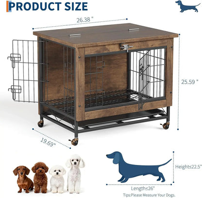 TWISTER.CK Dog Crate Furniture Double-Door Kennel with Wheels Removable Tray