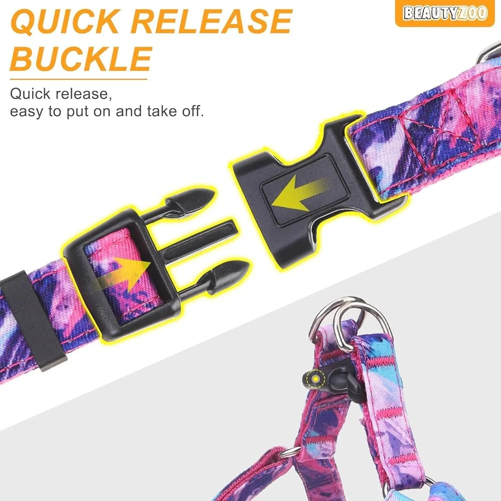 Adjustable No Pull Dog Harness Leash Collar Set Reflective