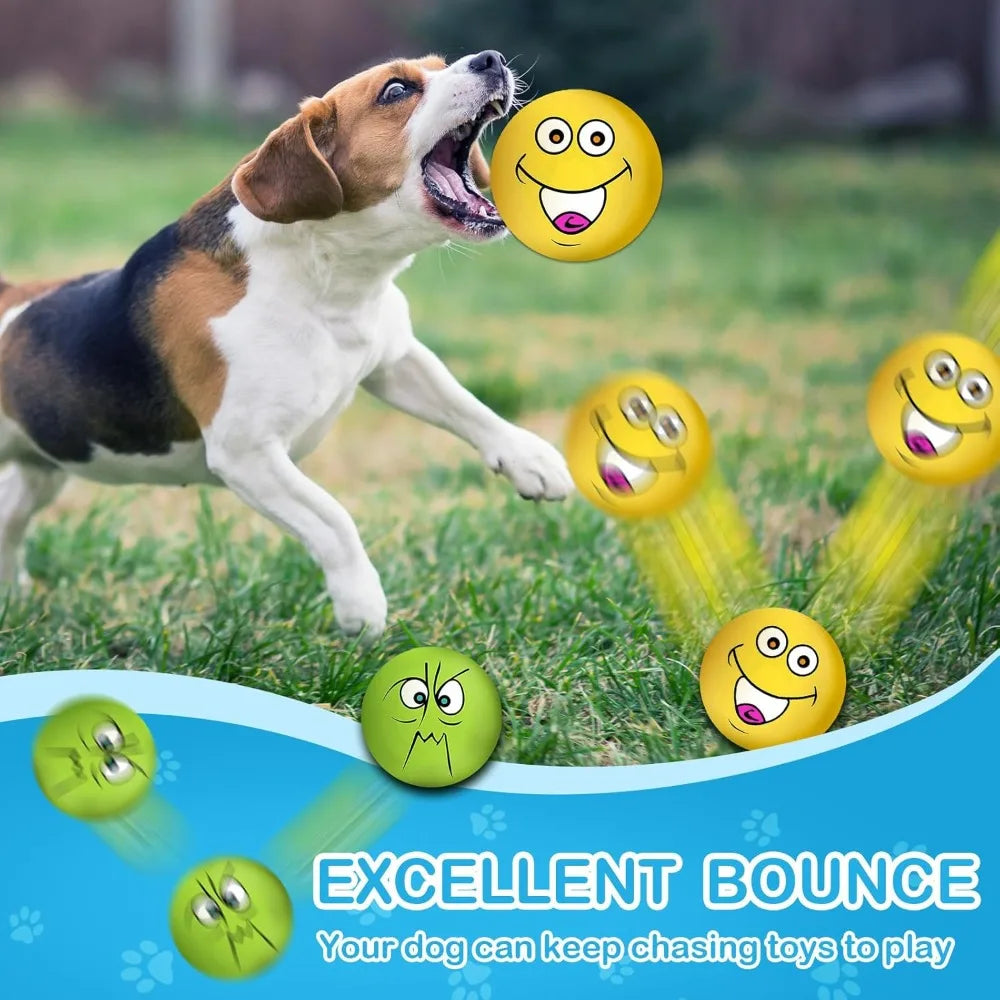 3.14" Squeaky Dog Toys Funny Smile Face Chewing Latex Rubber Fetch Play Interactive Dog Balls for Puppy Small Medium Pet (6PCS)